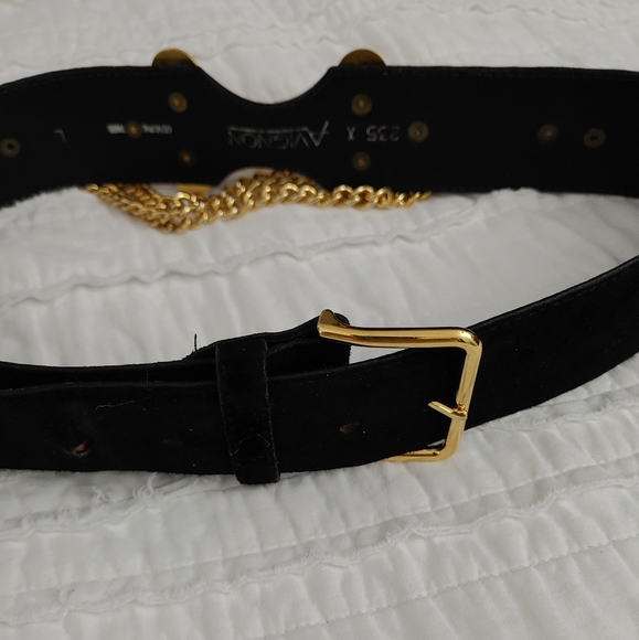 vintage Black & Gold Avignon Leather chain Belt L - Picture 3 of 6
